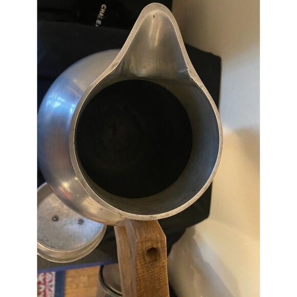 Vintage Mid-Century Modern Aluminum Pitcher | 9" MCM Wood Handle Thermal Carafe - Picture 2 of 6
